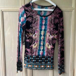 A.Z.I. Jeans.  Multicolor print top with sequin and bead embellishments Size XL